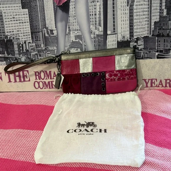 Coach Patchwork Pink & Silver Wristlet - Picture 1 of 8